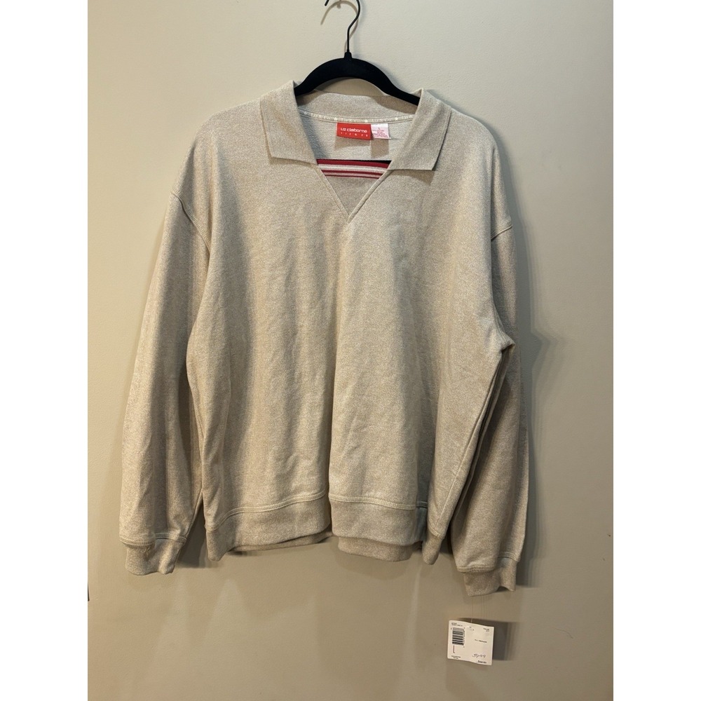 NWT Liz Claiborne Liz & Co. Women's Pullover Top Size Large Beige Long Sleeve‎